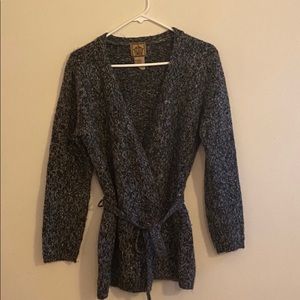Grey knit cardigan with tie belt